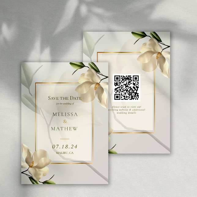 Convite Elegante Oriental Magnolia Casamento Salve a Data (Elegant Oriental Magnolia Wedding Save the Date Invitation)