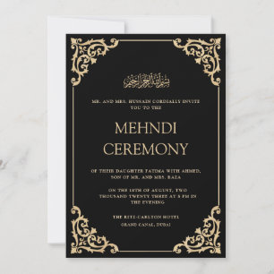 Convite Elegante Ornamentada Cerimônia de Henna Mehndi Pre