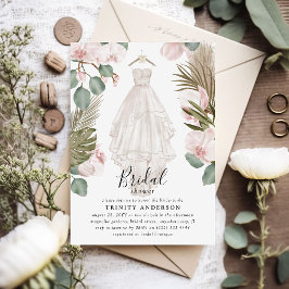 Convite Elegante Orquídea Boho Folhas Secas Chuveiro de No