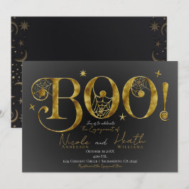 Convite Elegante Ouro BOO Mágico Halloween Noivado