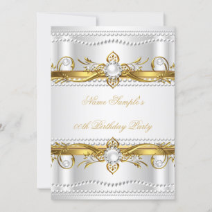 Convite Elegante Ouro Branco Pérola Seda Aniversário