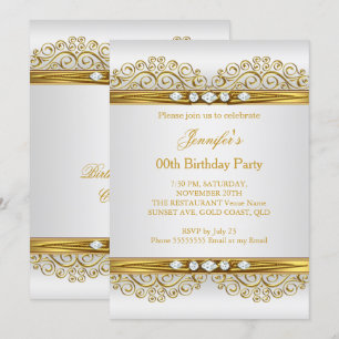 Convite Elegante Ouro Branco Prata Diamante Festa de Anive
