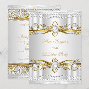 Convite Elegante Ouro Branco Prata Pérola Seda Aniversário