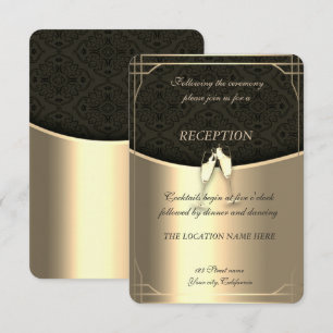 Convite Elegante Ouro,Damasco,Taças Vinho Recepção de Casa