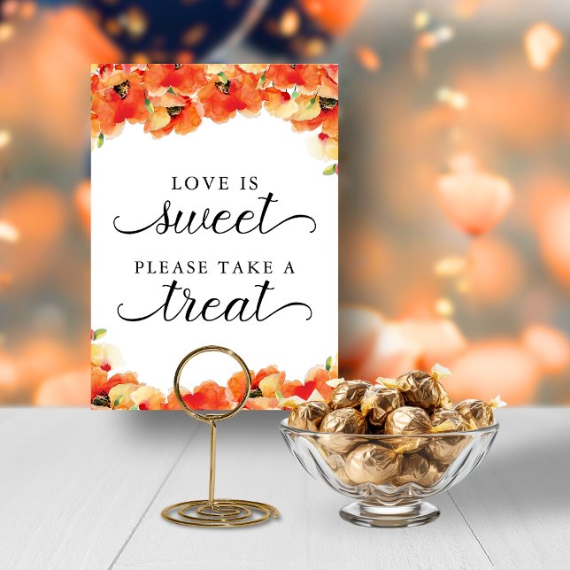 Convite Elegante Ouro Poppy Love é doce sinal (Elegant Golden Poppy Love is Sweet Take a Treat DOWNLOADABLE Sign)