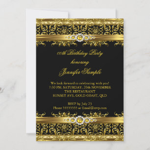 Convite Elegante Ouro Preto Damasco Diamante Aniversário