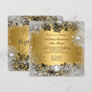 Convite Elegante Ouro Preto Renda Floco de Neve Prateado A