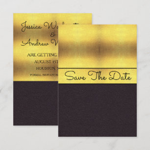 Convite Elegante Ouro & Preto Salve A Data