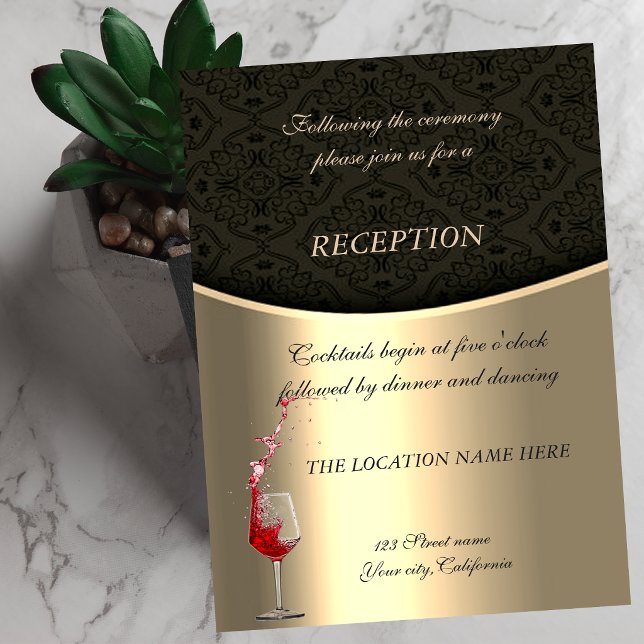 Convite Elegante Ouro,Recepção de Casamento em Damasco Pre (Criador carregado)