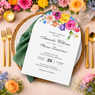 Convite Elegante Ousada Aquarela Floral Colorida