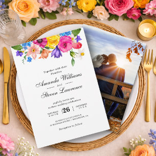 Convite Elegante Ousado Aquarela Floral Colorida Casamento