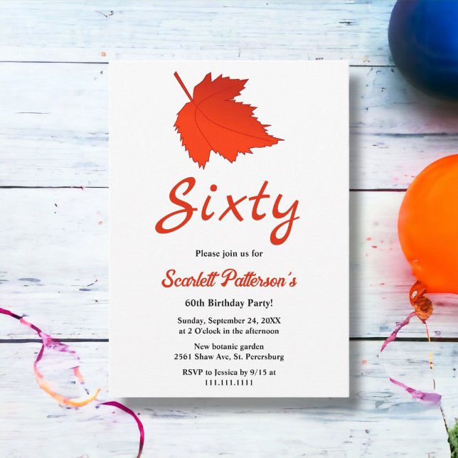 Convite Elegante outono Vermelho Folha Boho Queda 60º Aniv (Criador carregado)