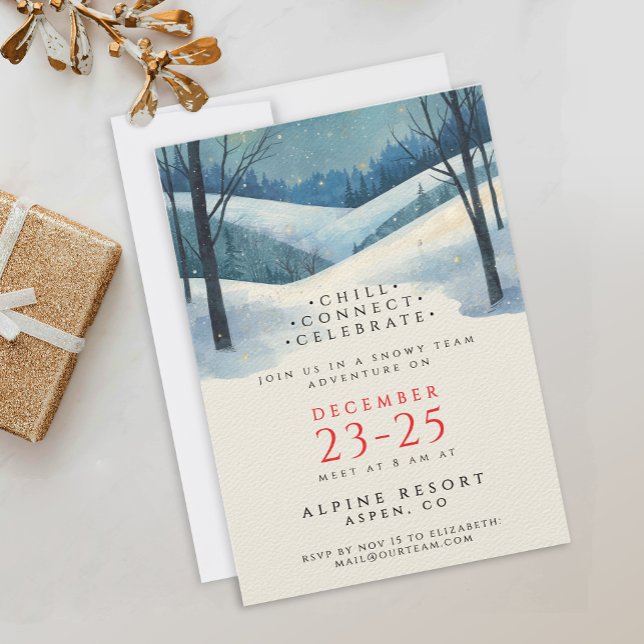 Convite Elegante Paisagem de Inverno Azul Corporativo em A (Criador carregado)