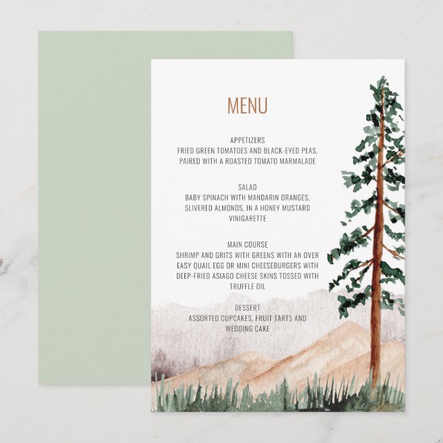 Convite Elegante Paisagem Montanhosa Rústica Menu (Frente/Verso)