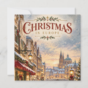 Convite Elegante Paisagem Urbana Europeia de Natal