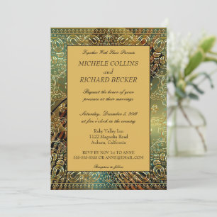 Convite Elegante Paisley Dourado