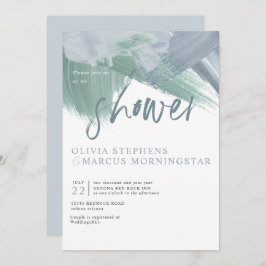 Convite Elegante Pale Dusty Abstrato Brushstrokes Azul