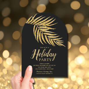 Convite Elegante Palmeira de Natal em Brilho Dourado
