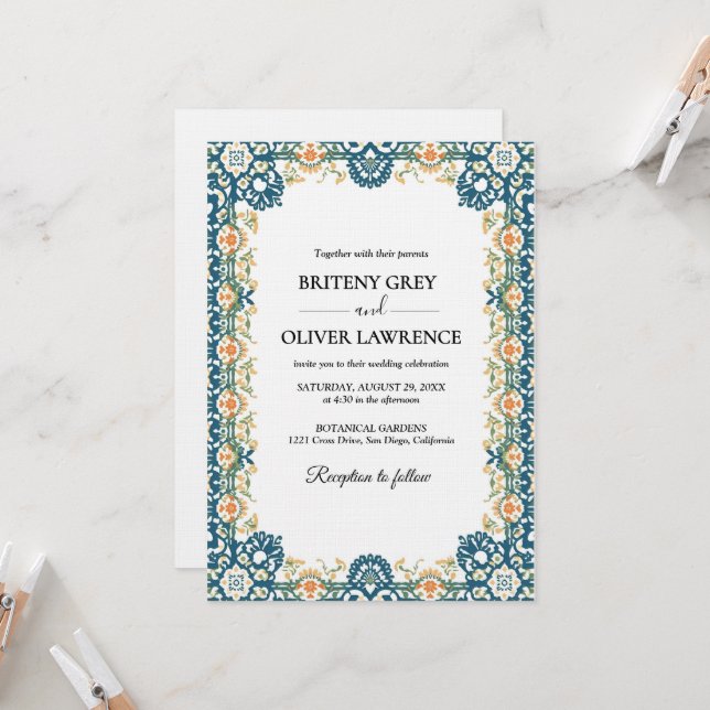 Convite Elegante Papel Picado Azul para desbastar (Frente/Verso In Situ)