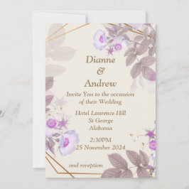 Convite Elegante para Casamento, bege, roxo