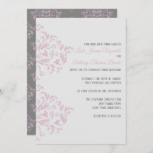 Convite Elegante para Damascos Rosa e Cinza