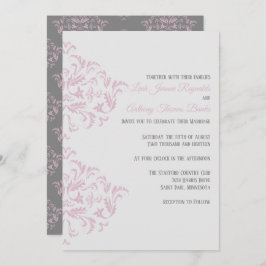 Convite Elegante para Damascos Rosa e Cinza
