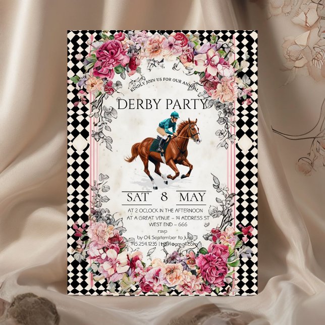 Convite Elegante para Festa de Derby com Ilustraçã (Criador carregado)