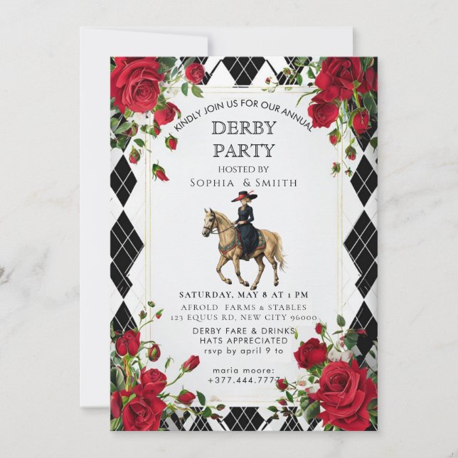 Convite Elegante para Festa do Kentucky Derby com  (Frente)