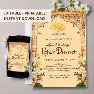 Convite elegante para Iftar com Arco Islâmico Flor
