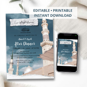Convite Elegante para Iftar de Ramadan com Mesquit