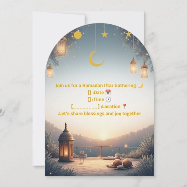 Convite Elegante para Iftar de Ramadan 🌙 Dourado  (Frente)