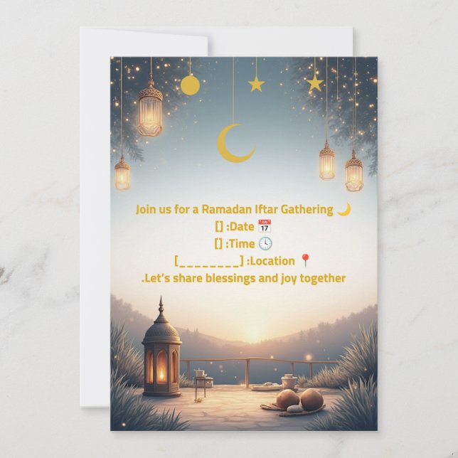 Convite Elegante para Iftar de Ramadan 🌙 Dourado  (Frente)