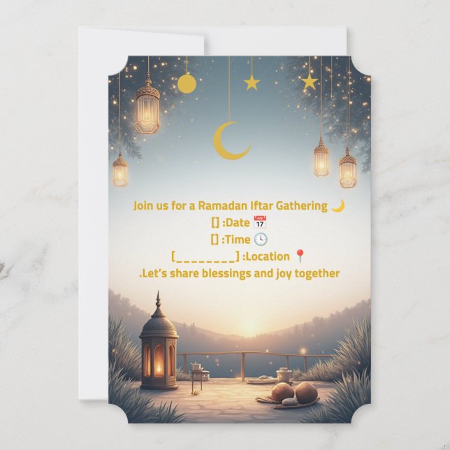 Convite Elegante para Iftar de Ramadan 🌙 Dourado  (Frente)
