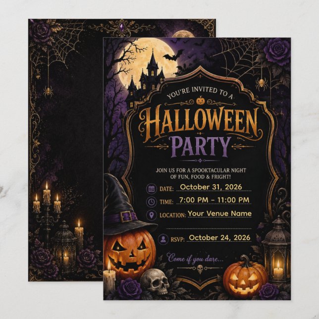 🎃 Convite Elegante para Noite de Halloween em Est (Frente/Verso)