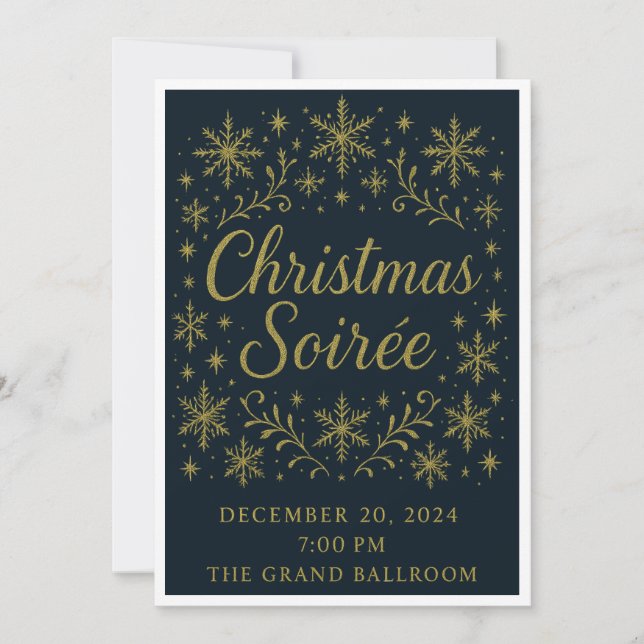 Convite Elegante para Noite de Natal em Dourado (Frente)