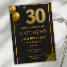 Convite Elegante para Preto e Dourado aniversário 