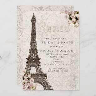 Convite elegante para Torre Eiffel de Paris e Rosa