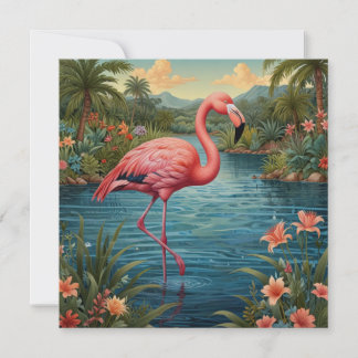 Convite Elegante paraíso tropical rosa flamingo