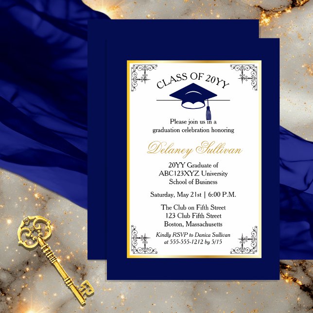 Convite Elegante Partido Formal do Formandos Dourado (Elegant Formal Gold College | University Graduation Party Invitation for Print and/or Download)