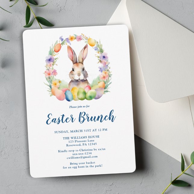 Convite Elegante Páscoa Brunch Floral Bunny (Criador carregado)