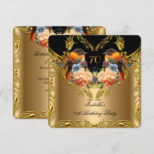 Convite Elegante Pássaro Amarelo Dourado Preto 70º Anivers