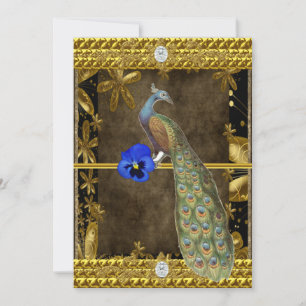 Convite Elegante Pavão Dourado