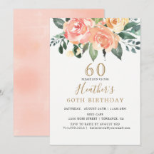 Elegante Peach e Dourado Floral 60º Aniversário