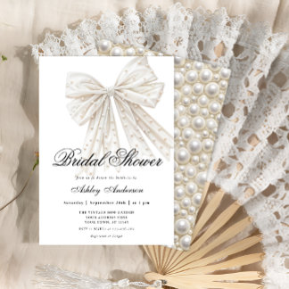Convite Elegante Pearl Bow Modern Bridal Shower