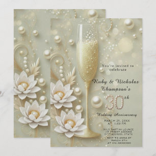Convite Elegante Pearl & Champagne 30 de Casamento Anniv