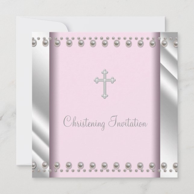 Convite Elegante Pearl Cross Christening (Frente)