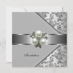 Convite Elegante Pearl Jewel Prata Floral