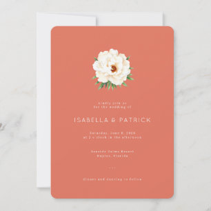 Convite Elegante Peônia Floral Coral