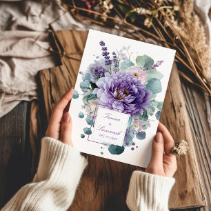 Convite Elegante Peônia Roxa Lavanda Eucalipto