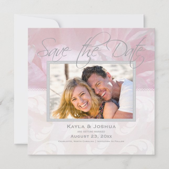 Convite Elegante Peônia Salvar Data: Prata (Frente)